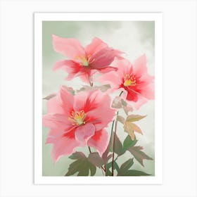 Poinsettia Flowers Acrylic Painting In Pastel Colours 1 Art Print