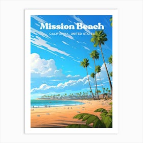 Mission Beach California United States Vacation Travel Illustration Art Print