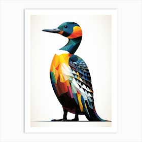 Colourful Geometric Bird Common Loon 1 Art Print