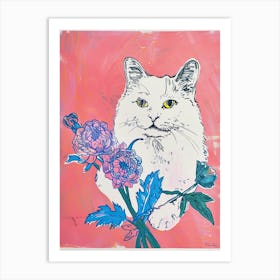Cute Ragdoll Cat With Flowers Illustration 4 Art Print