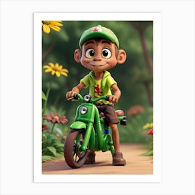 Kid On A Green Bike 1 Art Print