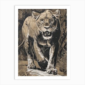 Barbary Lion Relief Illustration Lioness 3 Art Print