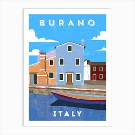 Burano, Italy — Retro travel minimalist art poster Art Print