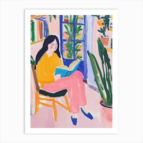 Woman Reading in Store Gouache Painting Art Print