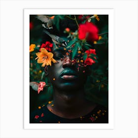 Black Man With Flowers On His Face Art Print