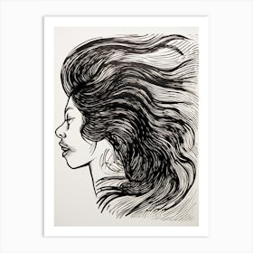 Hair In The Wind Face Portrait 2 Art Print