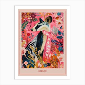 Floral Animal Painting Badger 2 Poster Art Print