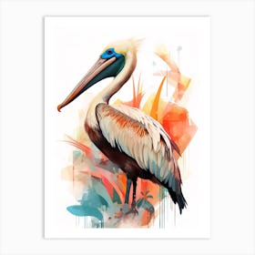 Bird Painting Collage Brown Pelican 2 Art Print