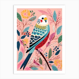 Pink Scandi Budgerigar 4 Art Print