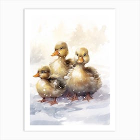 Winter Duckling Family Animated 2 Art Print