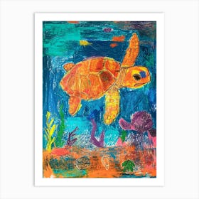 Sea Turtle Underwater Pencil Scribble 2 Art Print