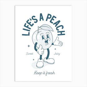 'Life's A Peach' retro blue Art Print