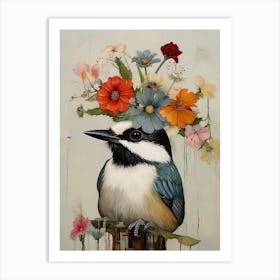 Bird With A Flower Crown Carolina Chickadee 4 Art Print