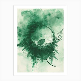 Green Ink Painting Of A Birds Nest Fern 1 Art Print