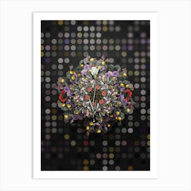 Vintage Chincherinchee Floral Wreath on Dot Bokeh Pattern Art Print