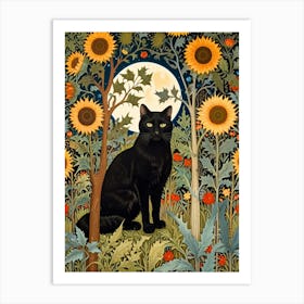 William Morris Black Cat In Sunflowers 1 Art Print