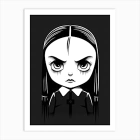 Portrait Of Wednesday Addams Line Art Dark 3 Fan Art Art Print