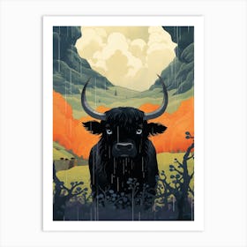 Black Bull In The Stormy Highlands Art Print