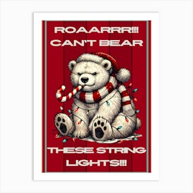 Bear in Christmas Lights Red Sign Art Print