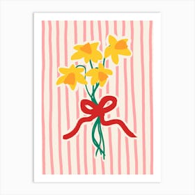Daffodils in Bow Pink Stripes Art Print