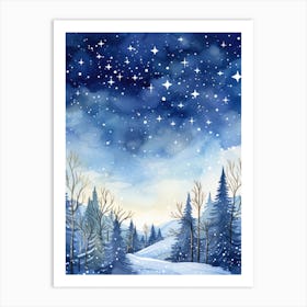 Winter Landscape Watercolor Painting 2 Art Print