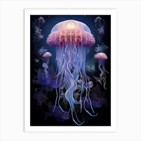 Sea Nettle Jellyfish Neon Illustration 1 Art Print