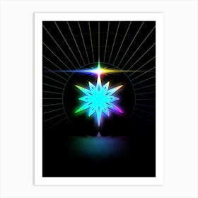 Neon Geometric Glyph in Candy Blue and Pink with Rainbow Sparkle on Black n.0126 Art Print