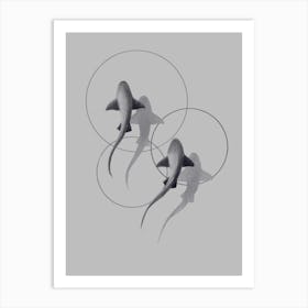 Shark graphic black and white with geometric circles Art Print