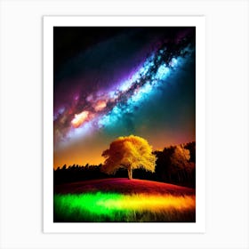 Colorful Tree In The Night Sky Art Print