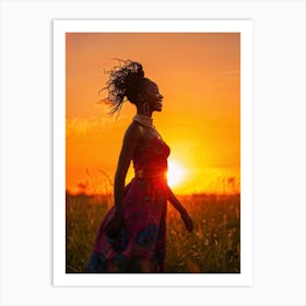 African Woman Captures The Essence Of Joy Bathed In The Warm Glow Of A Summer Sunset Her Silhouett (5) Art Print