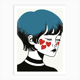 Girl With Hearts On Her Face Art Print