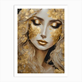In the Style of Gustav Klimt - Beautiful Blonde Woman in Gold Leaf Wearing Back Showing Dress and Flowers, Similar to The Kiss, Tears, Portrait of Adele Bloch, Judith, Fräulein Lieser and Famous Replica Artworks - Perfect For Aesthetic Luxury Gallery Wall or Feature HD Art Print
