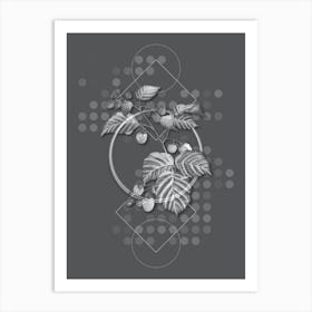 Vintage Raspberry Botanical with Line Motif and Dot Pattern in Ghost Gray Art Print