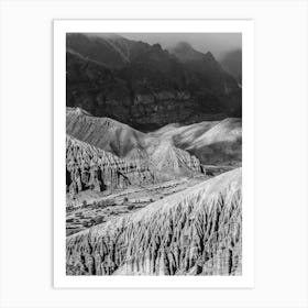 Hiking Through The Himalayas In Black And White Art Print