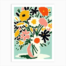 Colorful Flowers In A Vase Modern 1 Art Print