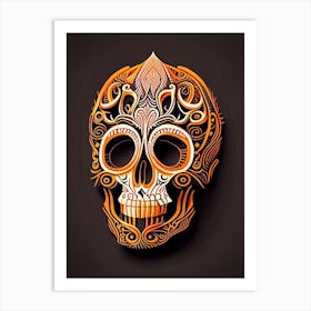 Skull With Intricate Linework Orange Mexican Art Print