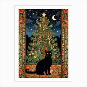 William Morris Black Cat Under Christmas Tree Art Print