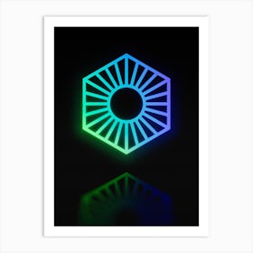 Neon Blue and Green Abstract Geometric Glyph on Black n.0465 Art Print