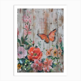 Butterfly And Flowers 14 Art Print