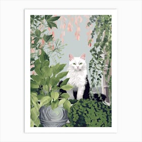 White Cat And House Plants 2 Art Print