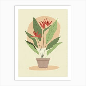 Minimalist Potted Plant with Red Flowers Art Print