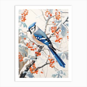 Winter Bird Painting Blue Jay 2 Art Print