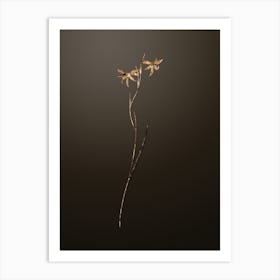 Gold Botanical Gladiolus Watsonius on Chocolate Brown n.2901 Art Print