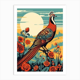 Vintage Bird Linocut Pheasant 2 Art Print