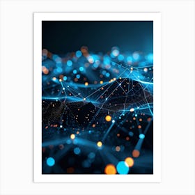 Abstract Net With Glowing Geometric Dots And Grid Waves Connecting Polygons In A Futuristic Infogra (3) Art Print