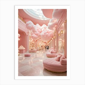 Candy Inspired Pink And Fluffy Cloud Mall Halls Adorned With Gold Accents Cloud Shapes Forming Ben Art Print