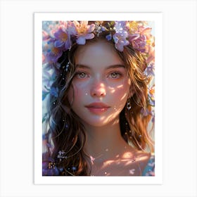 Beautiful Girl With Flowers Art Print