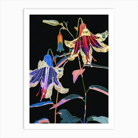 Neon Flowers On Black Canterbury Bells 3 Art Print