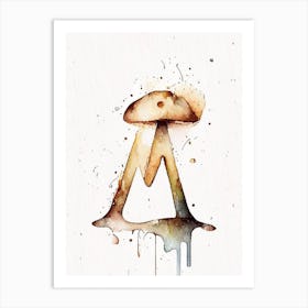 M  Mushroom, Letter, Alphabet Minimalist Watercolour 1 Art Print