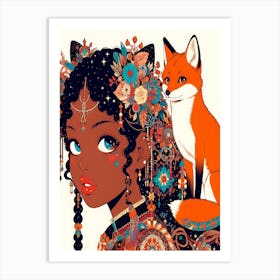 Pretty Anime Girl with Fox 4 Art Print